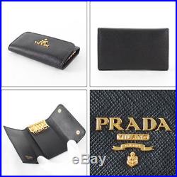 PRADA Saffiano Key Case Holder 1PG-222-QWA-F0002 Nero Black Calf leather Logo