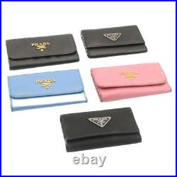 PRADA Safiano Leather Key Case 5Set Black Light Blue pink Auth ar5238
