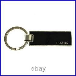PRADA Silver Metal & Black Enamel Logo Key Ring/Chain