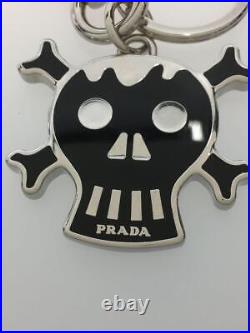 PRADA Skull Motif Silver Black Key Chain Keyring Bag Purse Charm Metal L10.3cm