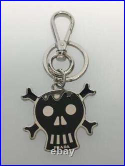 PRADA Skull Motif Silver Black Metal Key Chain Keyring Bag Purse Charm 10.5cm JP