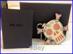 PRADA Skull key chain bag charm Saffiano leather, creme pink black Retail $300