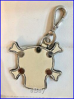 PRADA Skull key chain bag charm Saffiano leather, creme pink black Retail $300