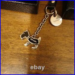 PRADA TELEPHONE STRAP BAG CHARM KEYRING Dog Silver Black CHARM LOGO Keychain