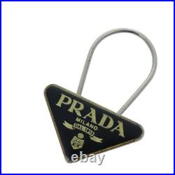 PRADA Triangle Plate Key Ring metal Black Auth am6073