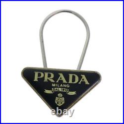 PRADA Triangle Plate Key Ring metal Black Auth am6073