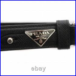 PRADA Triangular Plate Saffiano Leather Key Chain Ring Charm Black /Ir Gy9 Oh