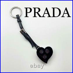 PRADA key chain heart motif black / silver ladies used boxless as