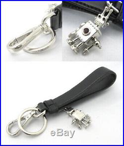 PRADA key ring with a key chain robot charm black black × silver leather 130
