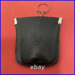 Porsche 1970's Vintage Key Chain Pouch Case Black Leather Original Rare Emblem 2
