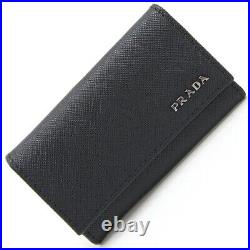 Prada 6 key case 2PG222 black leather used key chain key logo men's