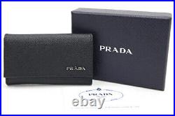 Prada 6 key case 2PG222 black leather used key chain key logo men's