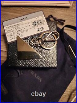 Prada Acciaio Key Chain Bag Charm Black and silver. New with tags