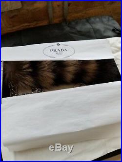 Prada Authentic Unisex Real Fur Tail w Silver Chain/Pant/ Purse/ Key Accessory