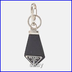 Prada Black Leather Triangle Logo Key Chain