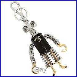 Prada Black Leather and metal robot bag charm key chain 1TR250