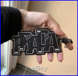 Prada Black Signature Logo Leather Keychain Bag Charm New In Box