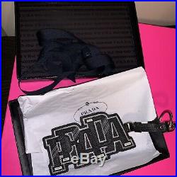 Prada Black Signature Logo Leather Keychain Bag Charm New In Box