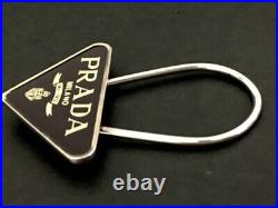 Prada Key Holder Triangle Logo Black & Silver Enamel