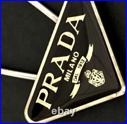 Prada Key Holder Triangle Logo Black & Silver Enamel