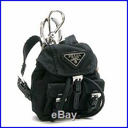 Prada Key Ring black nylon iconic Prada backpack coin purse Key Chain 1TT010