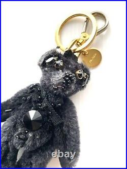 Prada Keyring Bag Charm Key Holder Bear Gold Black Logo Authentic