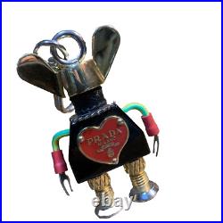 Prada Keyring Robot Ear Shaped Robot Heart Logo Thumbscrew Bag Charm Key Chain