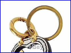 Prada Leather Key Chain Rick in Pelle Tu Saffinano Key White Black Gold 1TL069