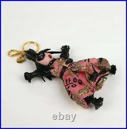 Prada Leather and Pink Fabric Black Hair Doll Key Chain Ring
