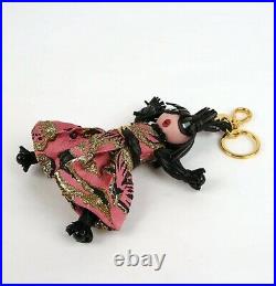 Prada Leather and Pink Fabric Black Hair Doll Key Chain Ring