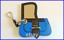 Prada NIB Blue Black Purse Keychain Fob Ring Purse Charm Mirror Retail $360