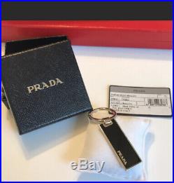 Prada Portachiavi Black Rectangle Enameled Key Chain 2PS021