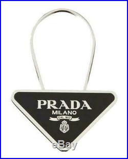 Prada Portachiavi Smalto Black Enameled Metal Triangle Logo Key Ring 2PS395