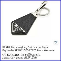 Prada Saffiano Leather Logo Black KeyRing Metal KeyHolder Sold Out