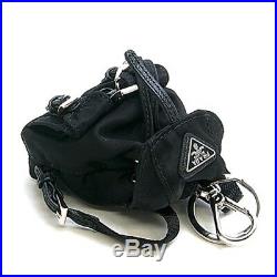 Prada Steel key ring with black nylon iconic prada backpack key chain 1TT010