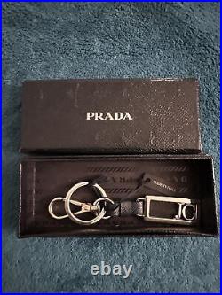 Prada Two Tone Letter Move Metal Key Chain JC New With Tag And Box