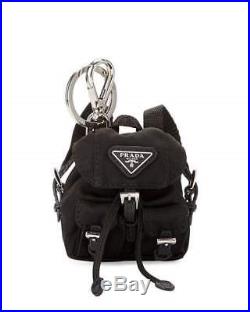 Prada Vela Black Nylon Backpack Shaped Handbag Charm Key Chain New Box Card $280