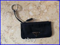 Prada black nylon coin wallet key chain