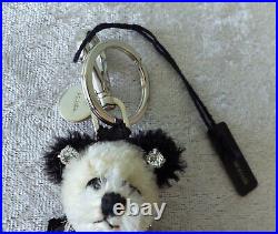 Prada black & white rhinestone teddy bear key chain ring fob signed box & COA