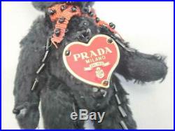 Prada teddy bear key chain charm heart logo plate black color used