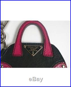 Pre-loved authentic PRADA black/pink PURSE handbag key fob bag charm $350
