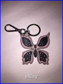 Pre-loved authentic PRADA saffiano leather BUTTERFLY bag charm KEYFOB black/pink