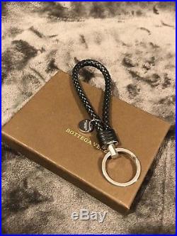 RARE BOTTEGA VENETA Black Leather Key Ring HOT