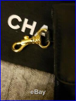 RARE CHANEL CC Logo Black Leather Slim Card Case Holder ID Coin Bag Key Chain