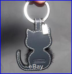 RARE! COACH Leather Mink Fur Black Cat Kitten Keychain Key Ring Fob #92945