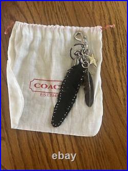 RARE Coach Stars Leather Studded Metal Feathers Bag Charm Keychain 63613