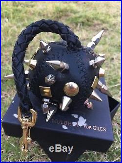 RARE MULBERRY for GILES Bag Charm Mace Keychain Brass Spikes Studs Black Leather