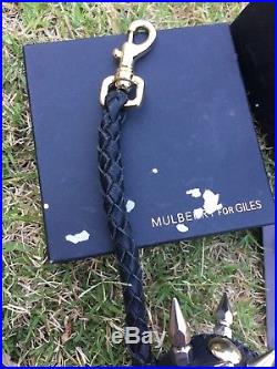 RARE MULBERRY for GILES Bag Charm Mace Keychain Brass Spikes Studs Black Leather