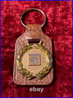 RARE VINTAGE PEUGEOT Key Chain Stunning leather Black Made FRANCE 1970's