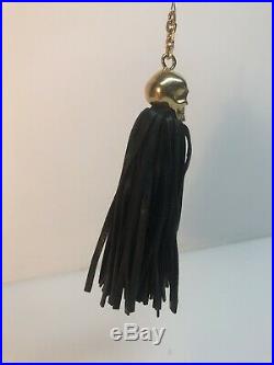 Rare Alexander McQueen Skull Black Leather Tassel Keychain